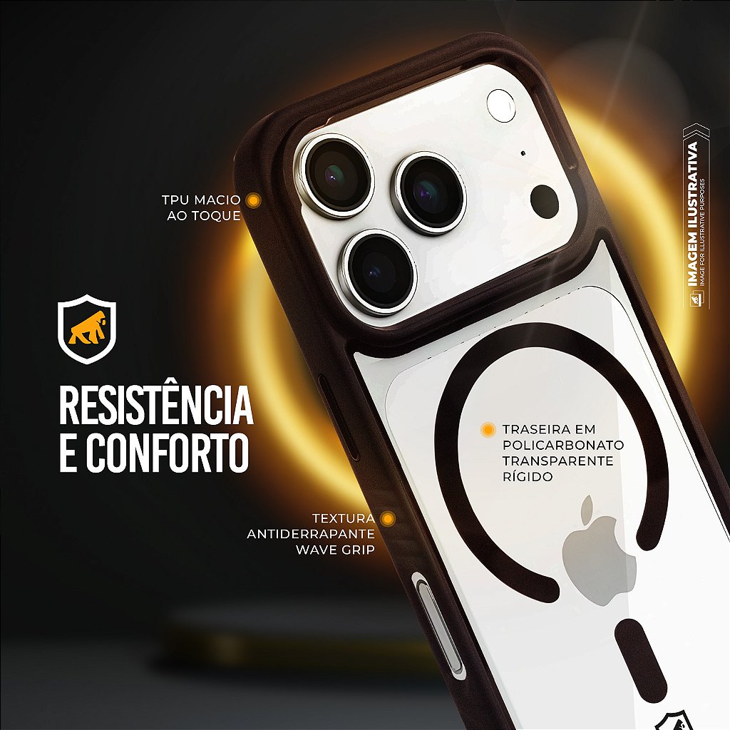 Capa para iPhone 18 Pro - Magsafe Wave Transparente - Preta - Gshield