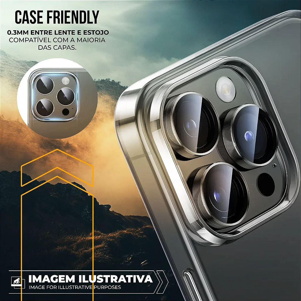 Protetor de Lente para iPhone 18 Pro - Survivor - Transparente com molde aplicador - Frame para câmera - Gshield