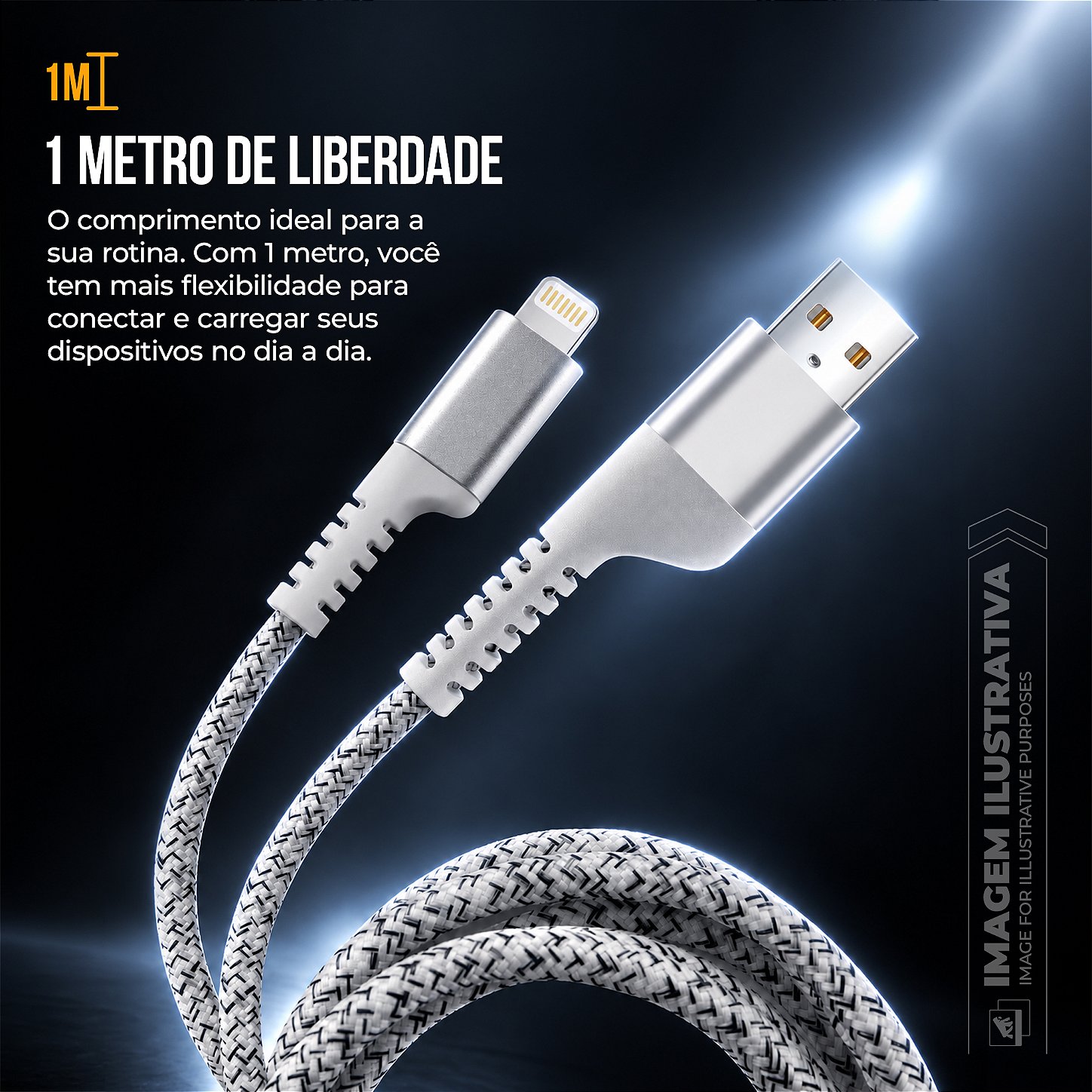 Cabo Lightning / USB-A 1M Nylon Trançado, Carregamento Rápido 3A e Transferência de Dados 480Mbps - Branco - Fish Kevlar - foto 2