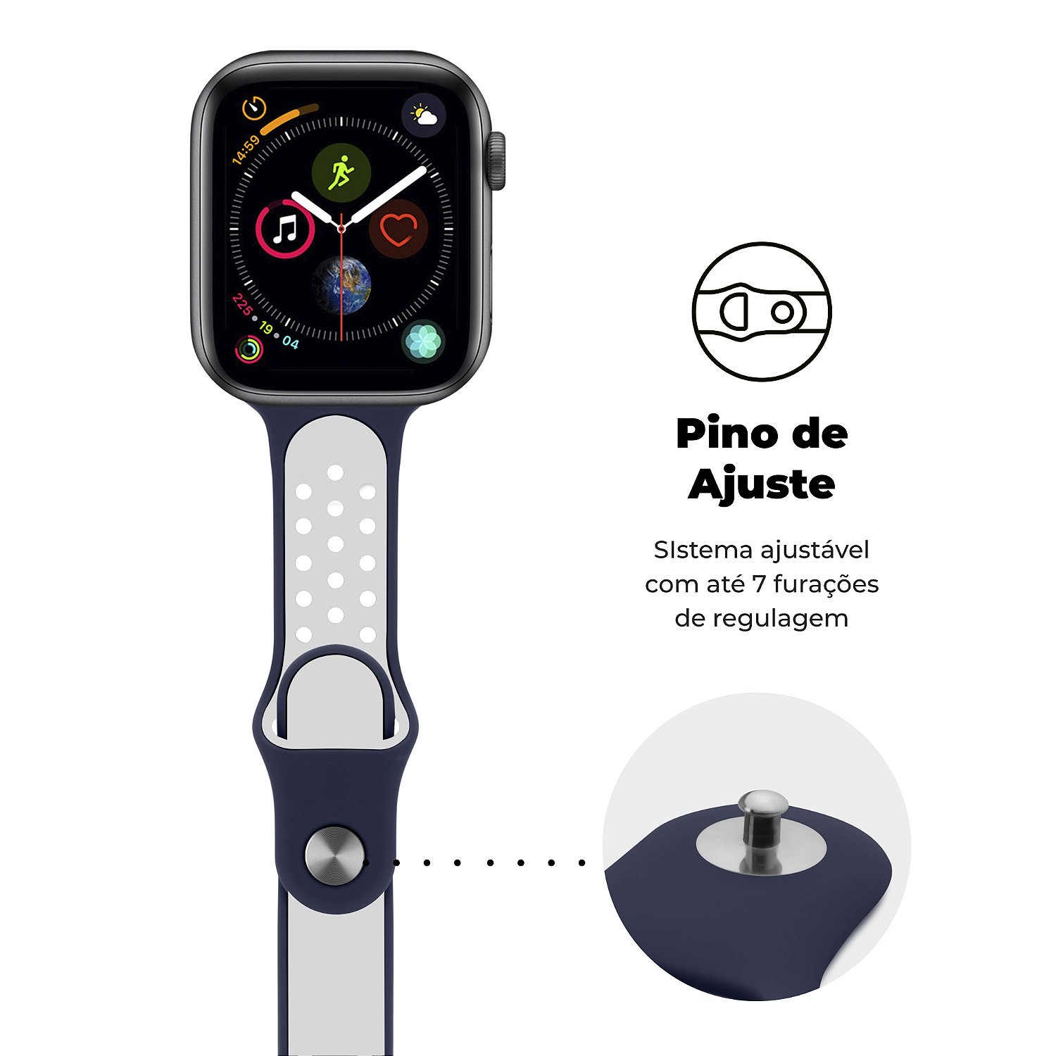 Pulseira para Apple Watch 42 / 44 / 45MM Armor Running - Azul escuro e branco - Gshield