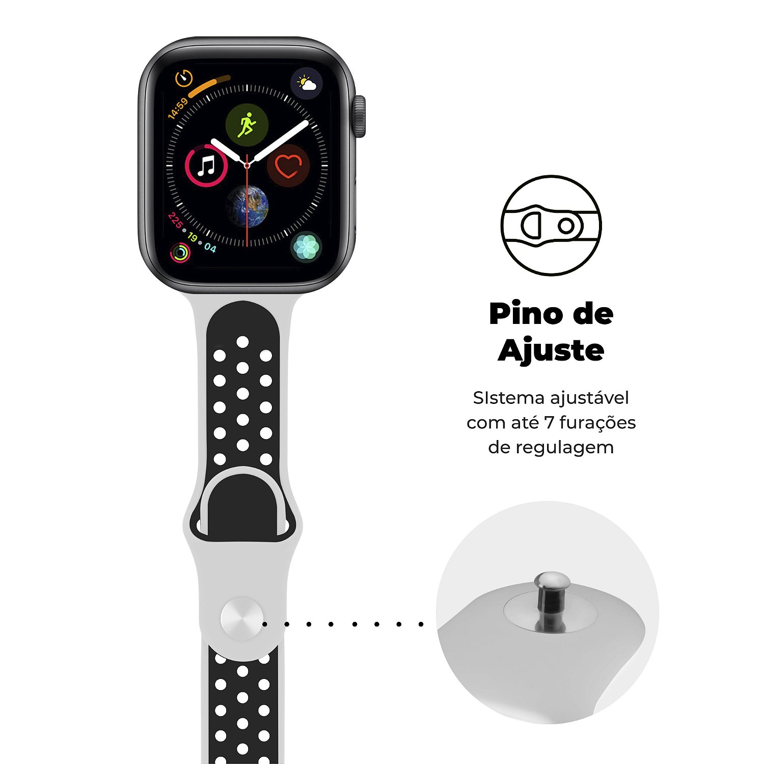 Pulseira para Apple Watch 42 / 44 / 45MM Armor Running - Branco e Preto - Gshield