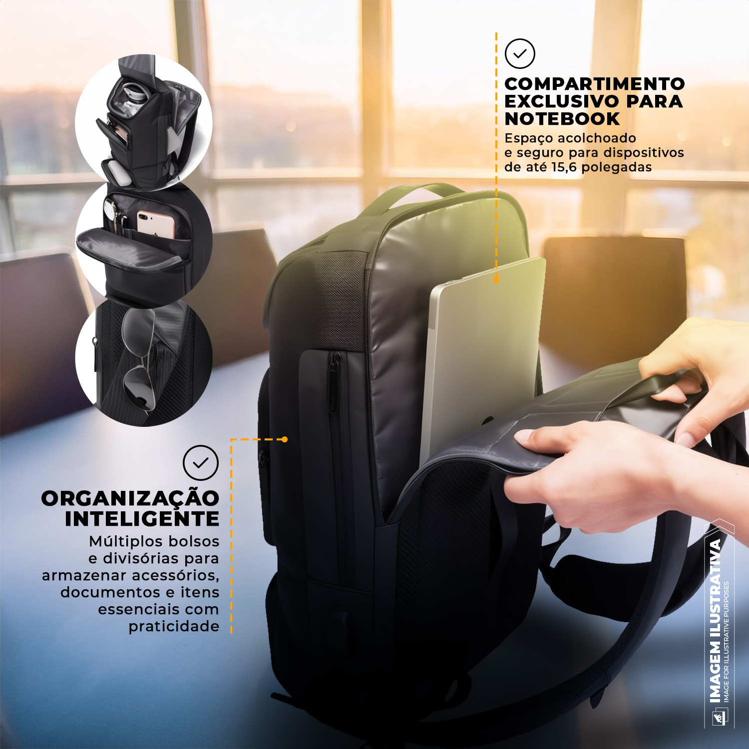 Mochila Executiva para Notebook 15,6" com Abertura 180°, Porta USB e Proteção Antichoque - Dual Shock - Gshield