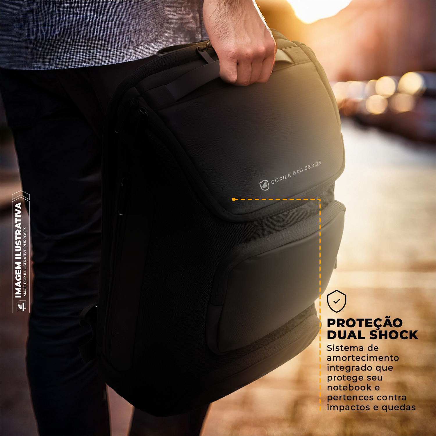 Mochila Executiva para Notebook 15,6" com Abertura 180°, Porta USB e Proteção Antichoque - Dual Shock - Gshield