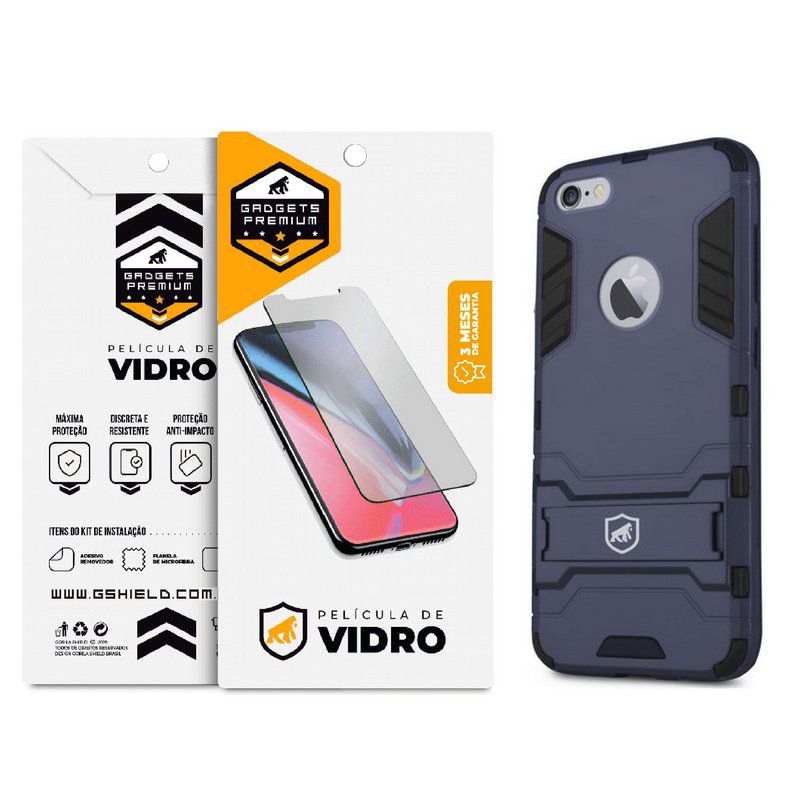 Kit Capa Armor e Película Vidro Dupla iPhone 6 Plus, 6s Plus - Gshield