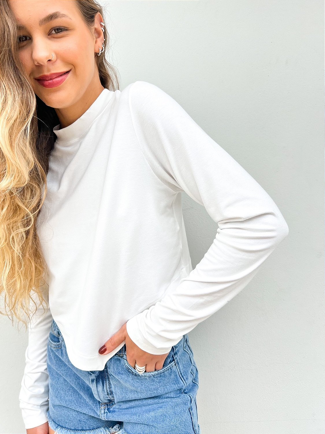 BLUSA FEMININA CROPPED BRANCA