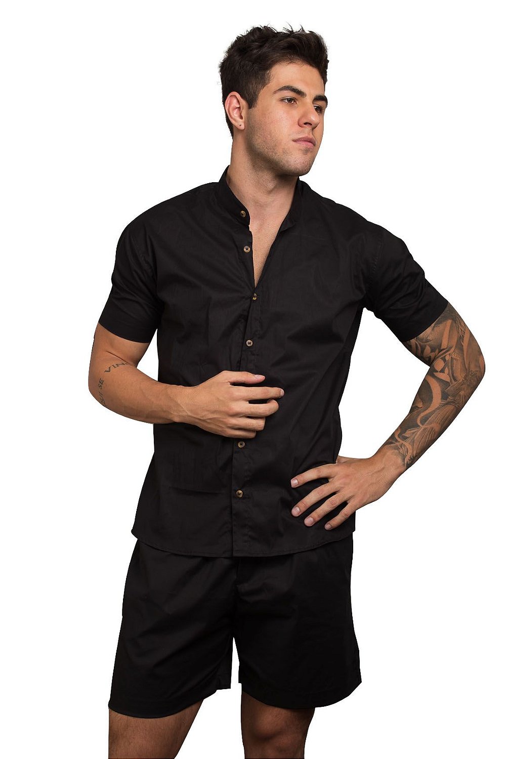 Conjunto masculino camisa e shorts preto liso YA! Clothing - YA! CLOTHING |  Shop Online
