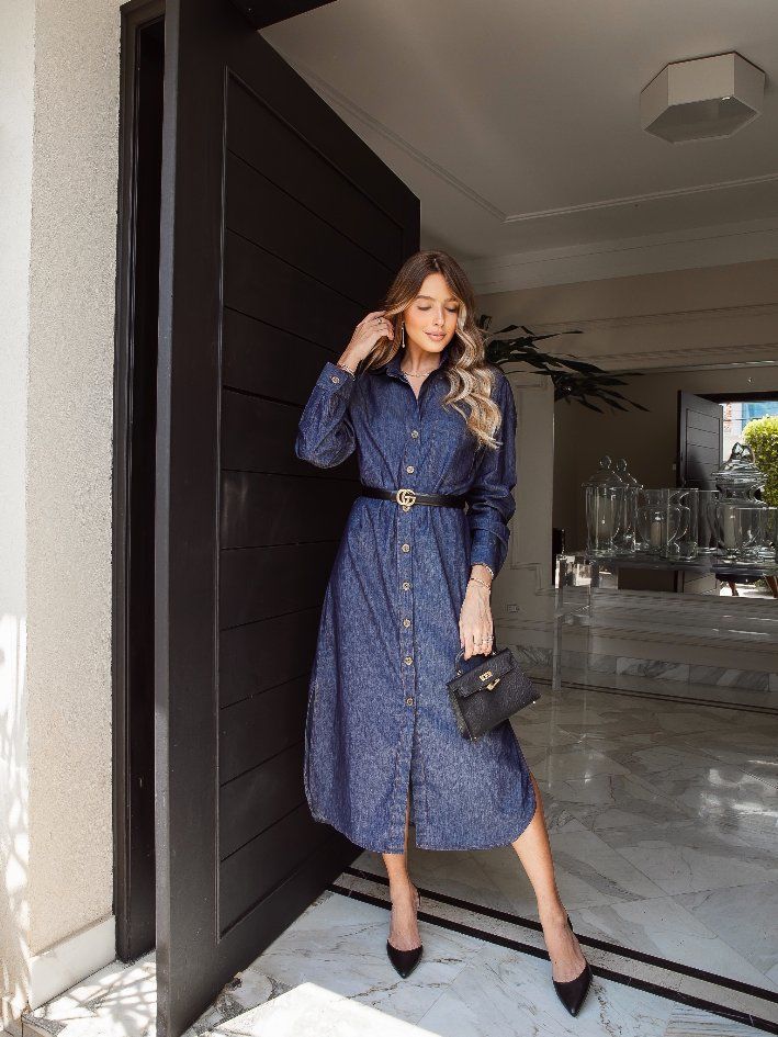 Vestido chemise midi jeans Madame Ninna loja online de roupas