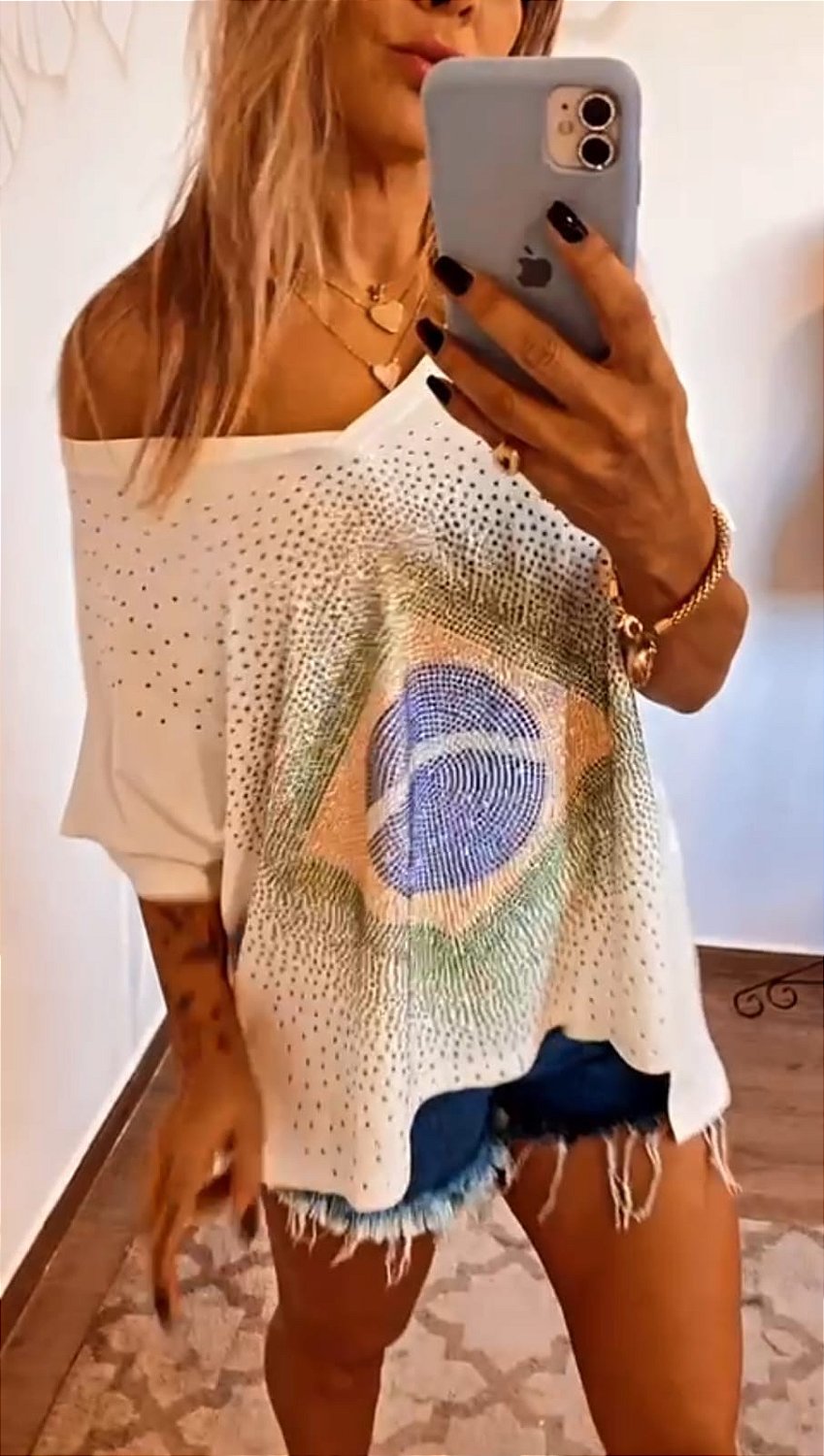 Camiseta Do Brasil Feminina Em Cristais Blusa Plus Size