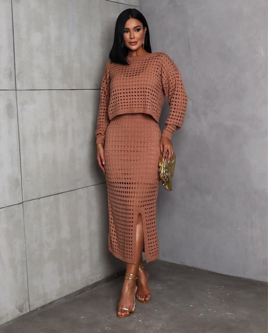 Tricot Conjuntos Femininos Para Ano Novo Ano Novo Saia Longa