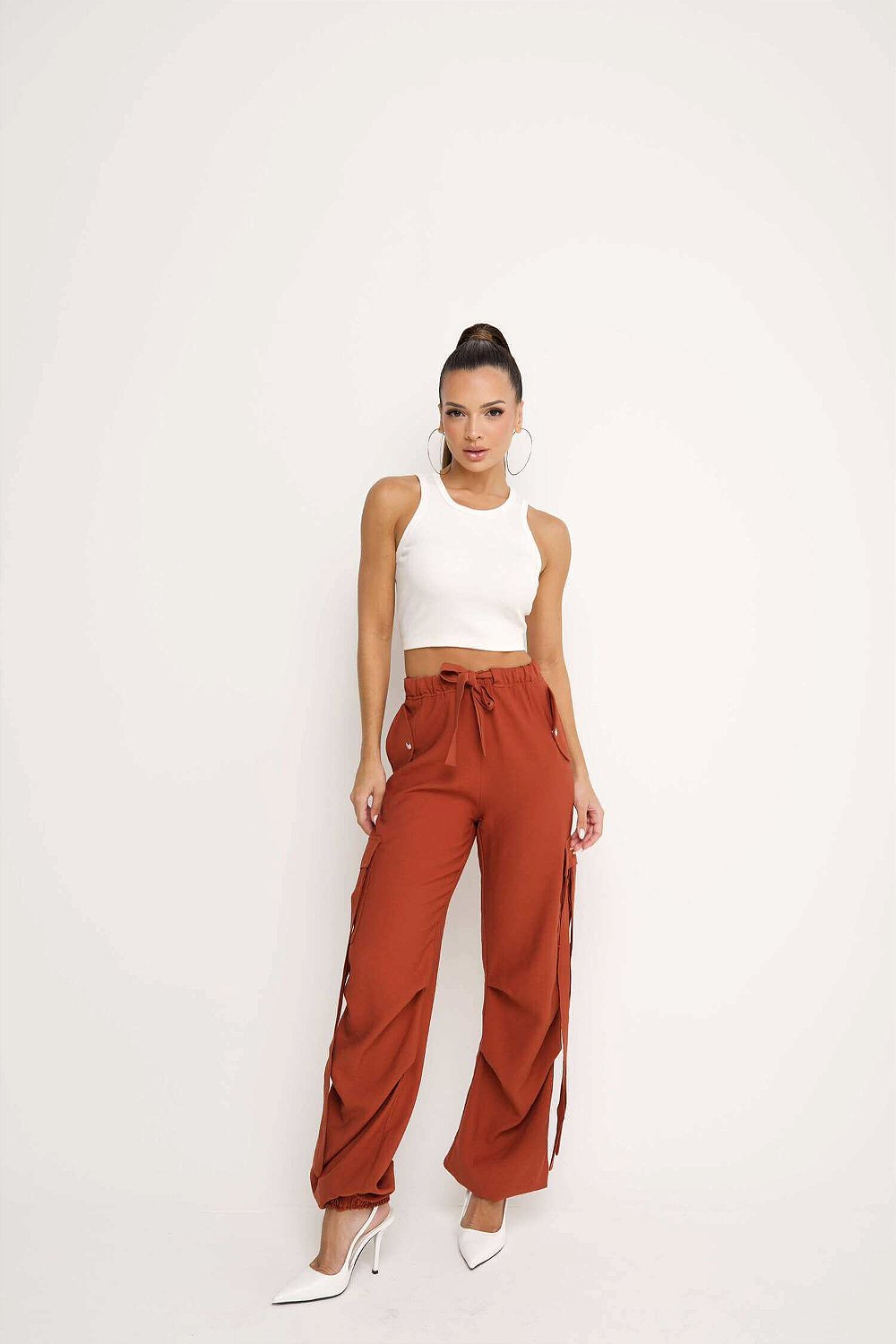 Calça Cargo CalÃ§a Moletom Com Elastico Na Perna Feminina Algodão