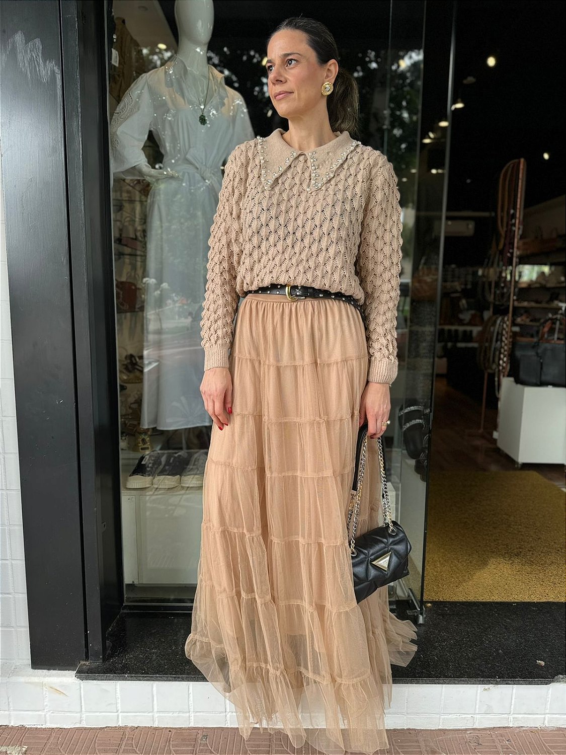 Saia longa tule Preta Bege Bege Claro Madame Ninna loja - Main Image