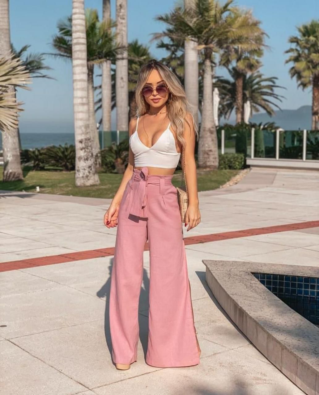 Calça pantalona de linho com faixa na cintura - Rosê - Madame Ninna - loja  online de confeccções femininas