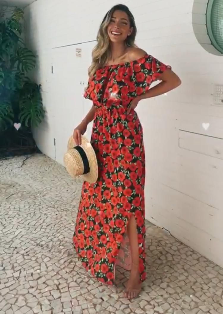 Vestido longo - Floral Vermelho - Madame Ninna - loja online de confeccções  femininas