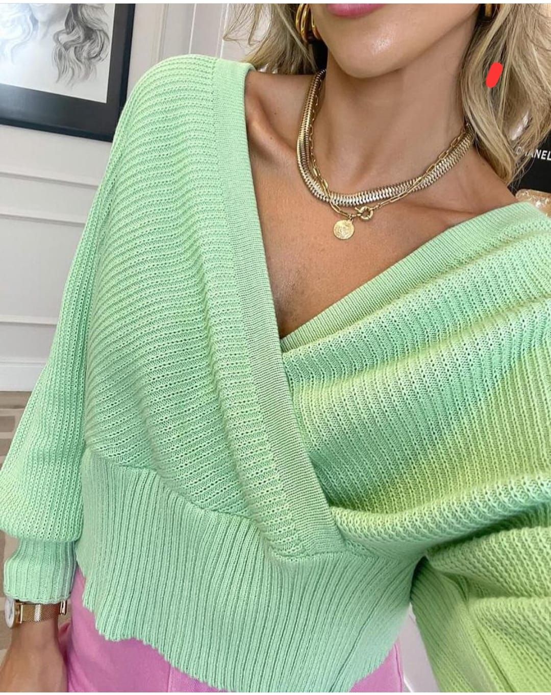 Blusa em tricot com decote transpassado - verde - Madame Ninna