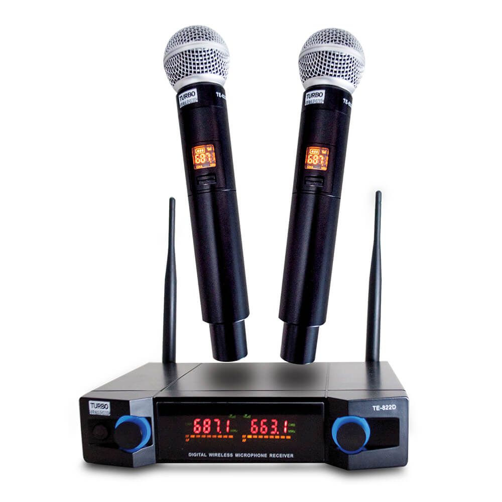 MICROFONE DE MÃO DUPLO - UHF - COM VISOR DIGITAL - TE-822D | Loja