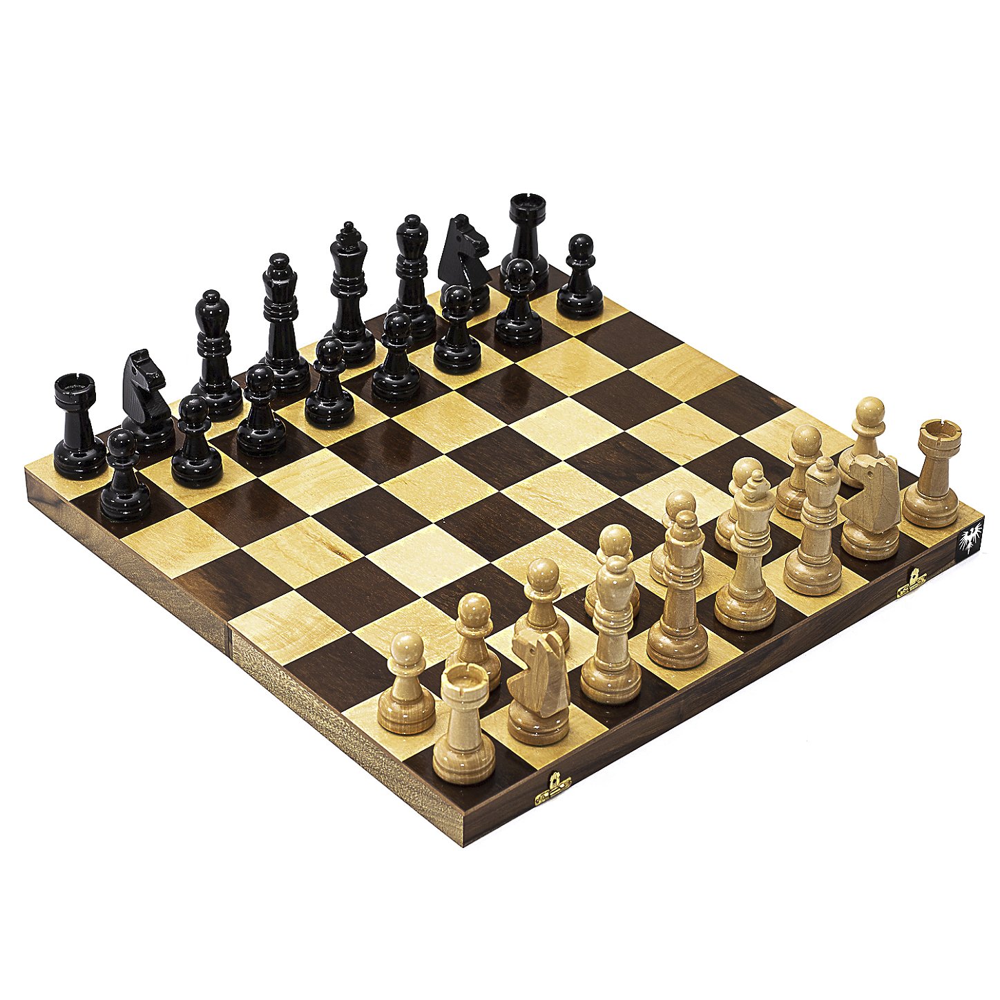 Um jogo de xadrez com peças de xadrez e um peão no topo.