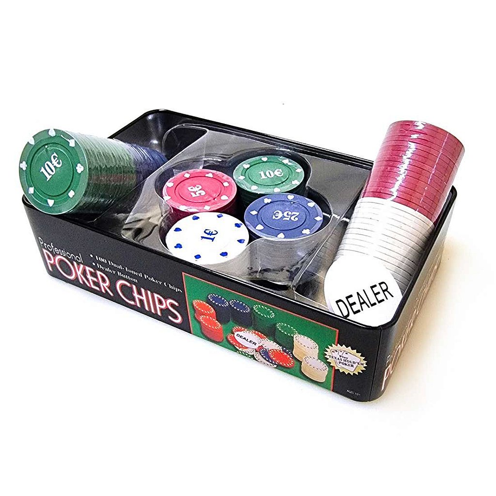 Brinquedo Jogo Texas Poker Set Lata com 200 fichas e 2 Baralhos