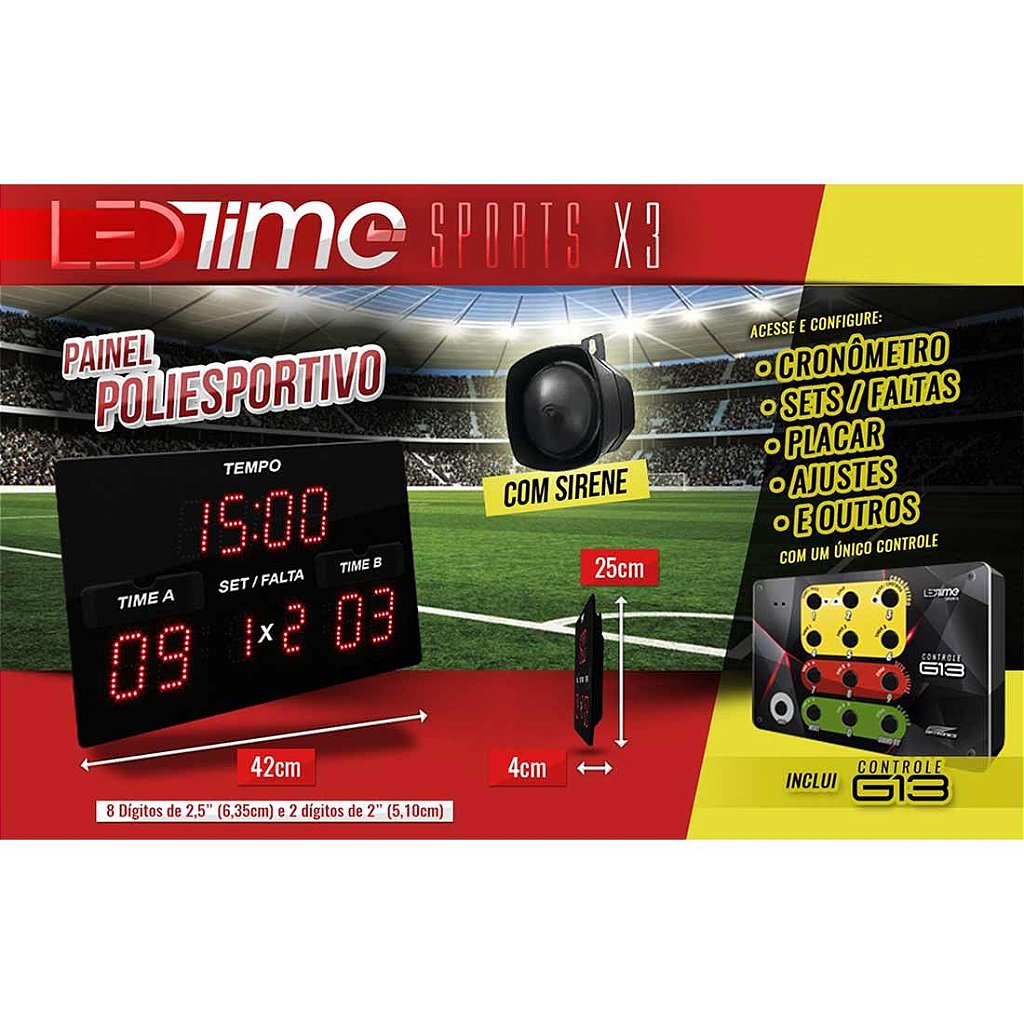 Placar de futebol com exibição de tempo e resultado