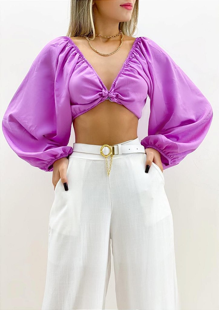 blusa ciganinha cropped manga longa