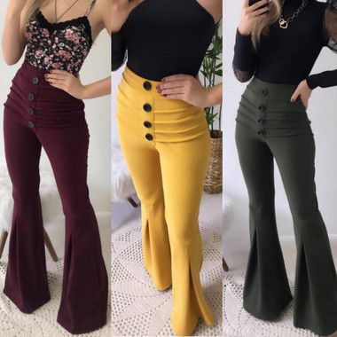 calça flare malha crepe