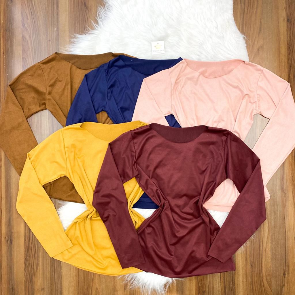 blusa manga longa suede
