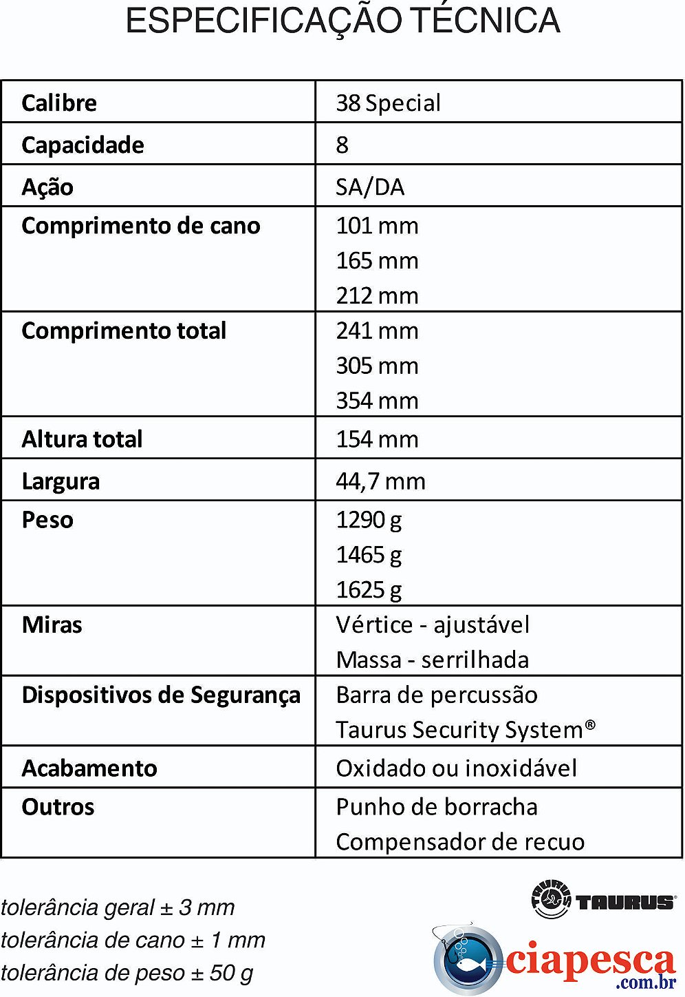 Revolver Taurus 838 Inox Cano 6,5″ .38