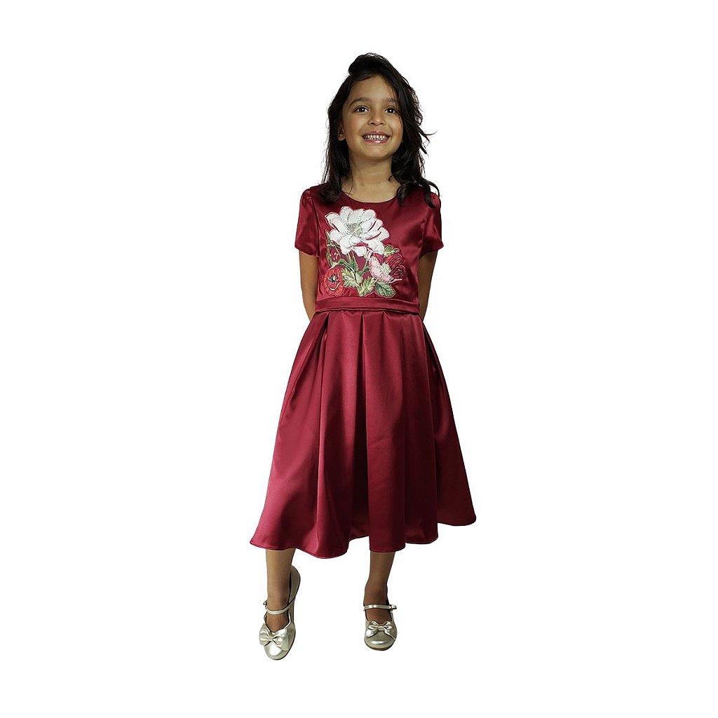 vestido de festa infantil marsala