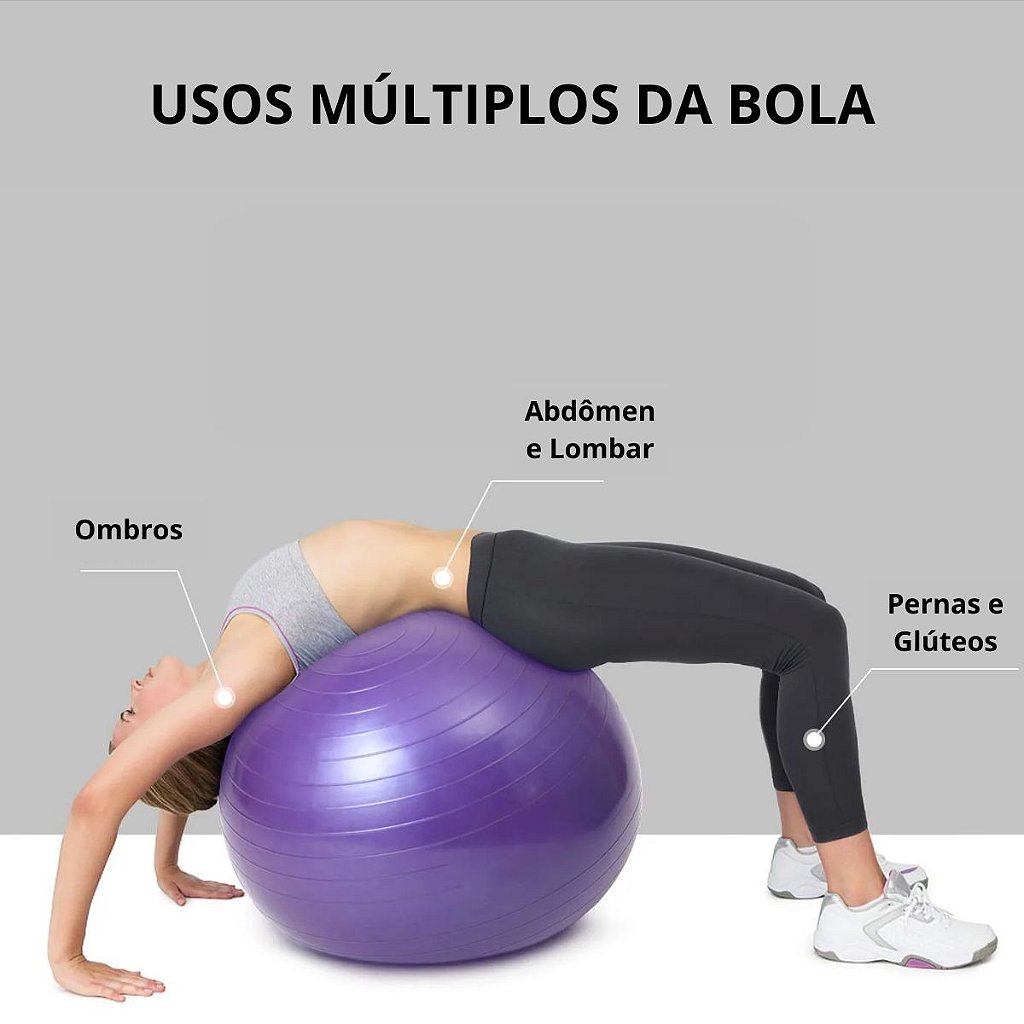 Bola de pilates roxa + bomba de ar manual de inflar - Lojas Lares