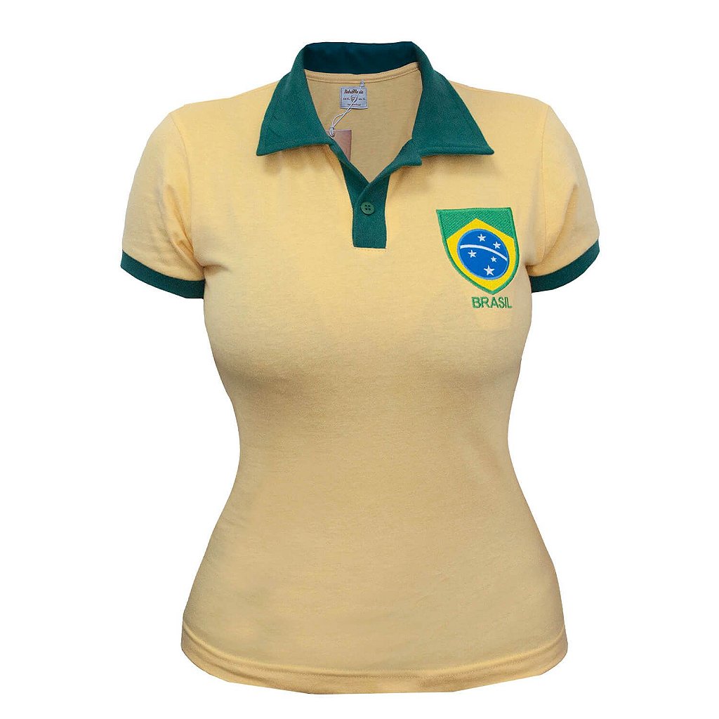 Camisa Retrô Feminina Brasil - Polo Amarela - Camisas Retrô Mania