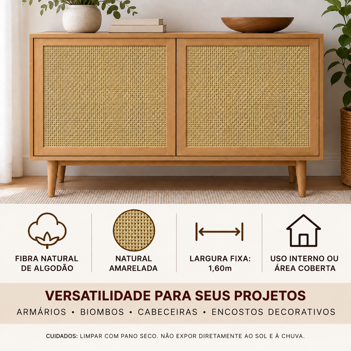 Palhinha quadriculada natural PN-13 aplicada em buffet