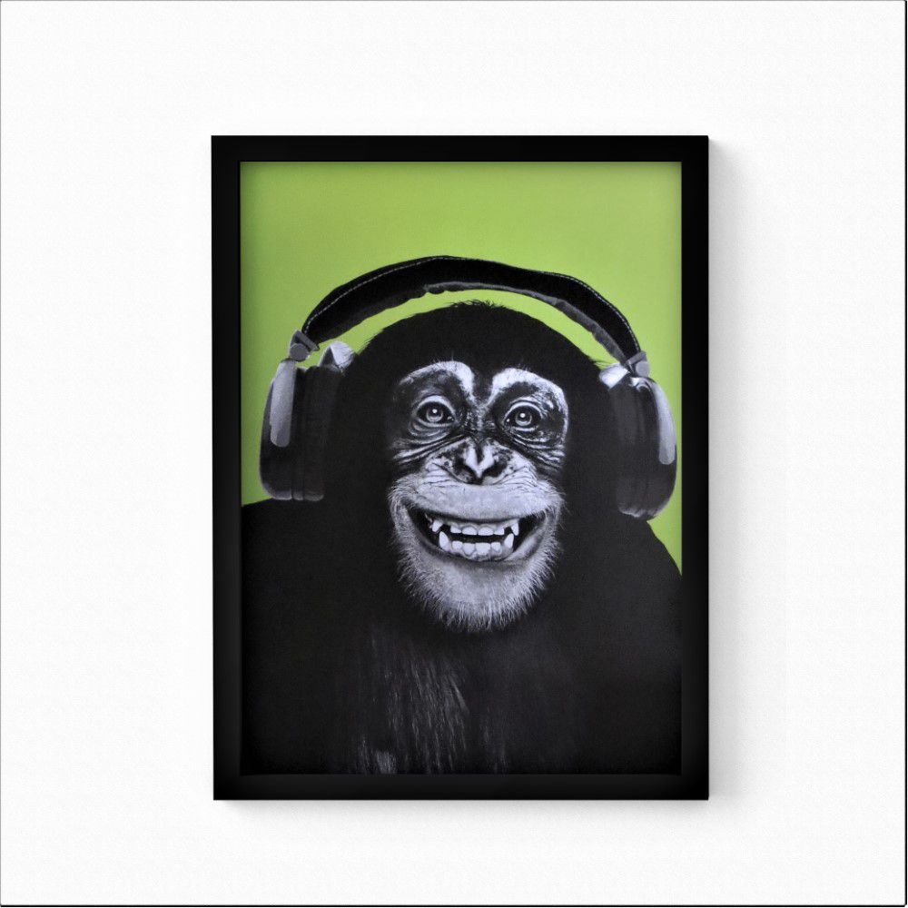 Quadro Macaco Chimpanzé de Fone Sala Decoração Barato-M191