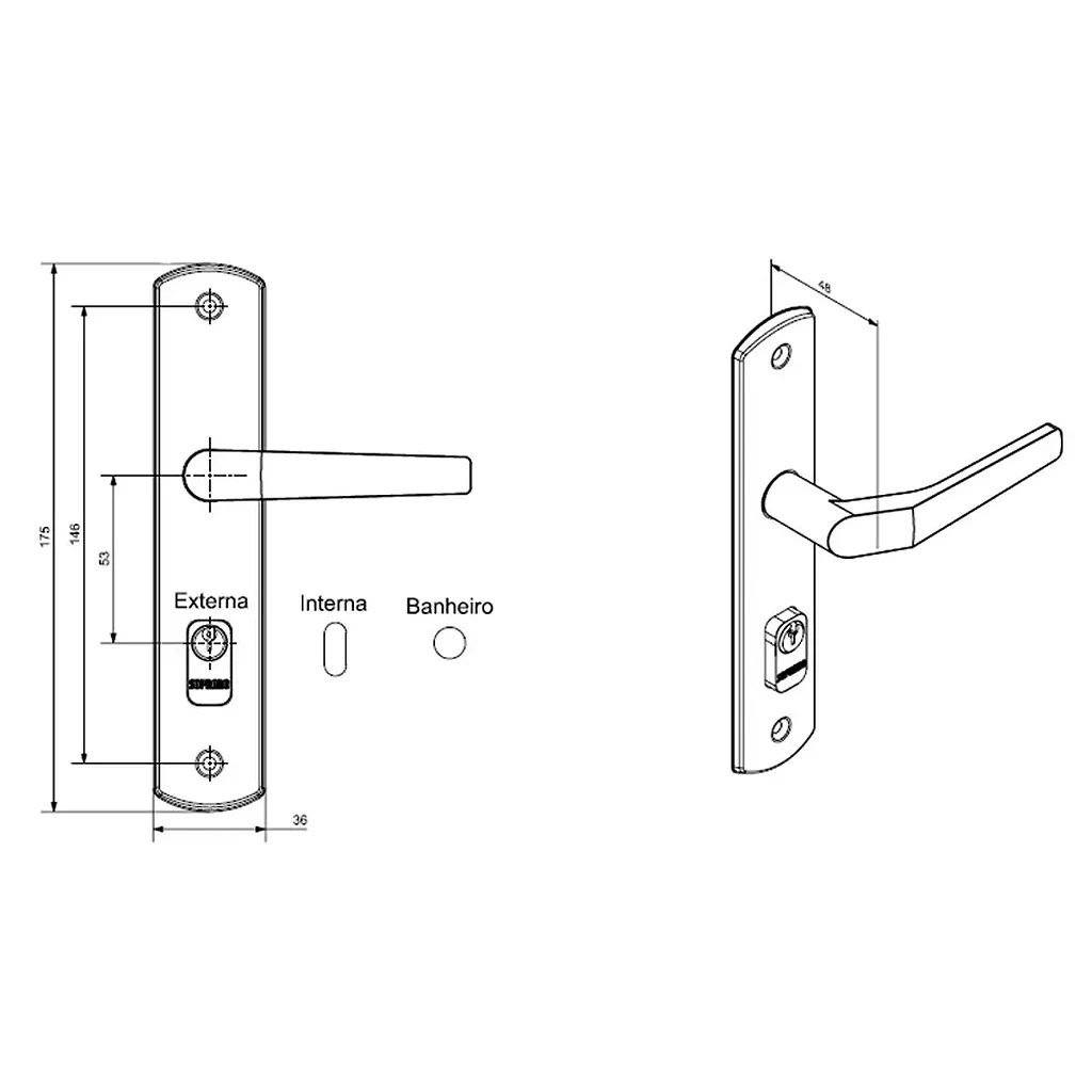 Fechadura Popline Espelho 26 Cromado Externa (B40Xe53) Soprano