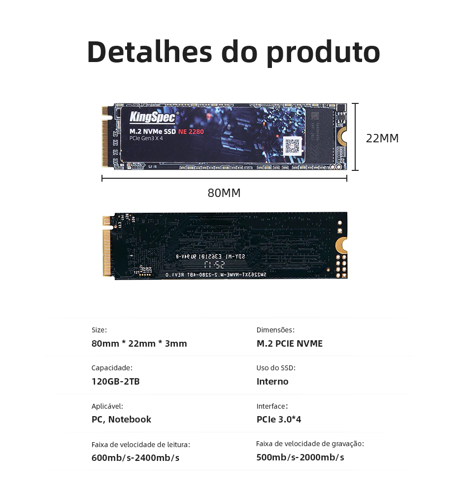 Ssd Gamer 1TB 512GB 256GB Nvme M2 M.2 Pci-e Kingspec