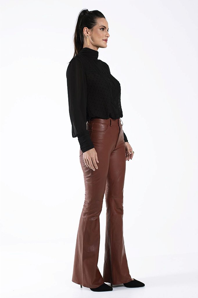 Look calça de couro flare sales