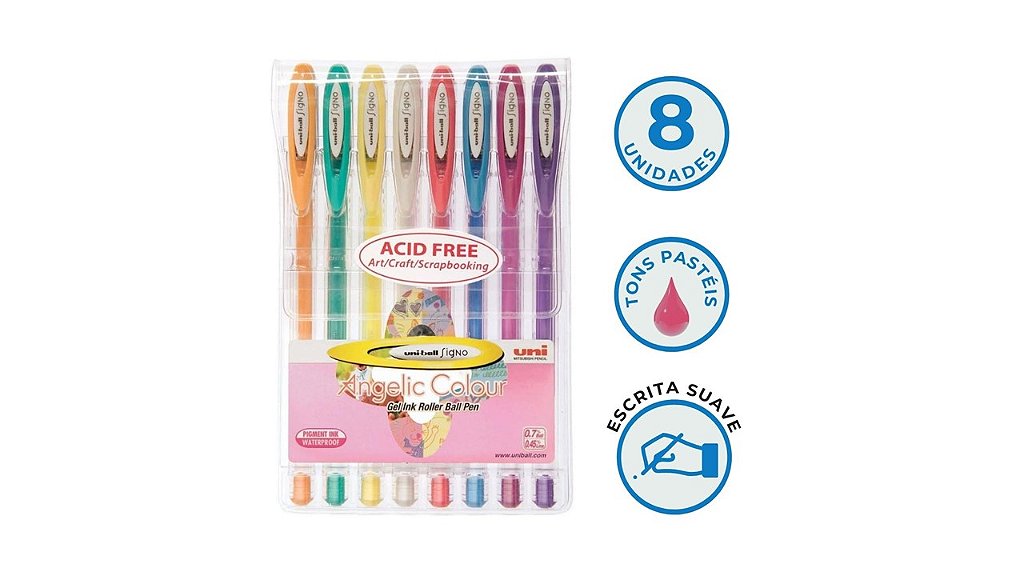 Caneta Gel Signo Angelic Color Tons Pastel 8 Cores - Uniball - Loja Stock On