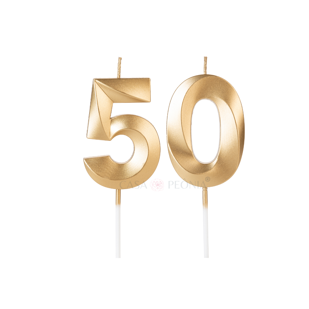 Decoração de aniversário Dourada para bolo + velas 50 anos