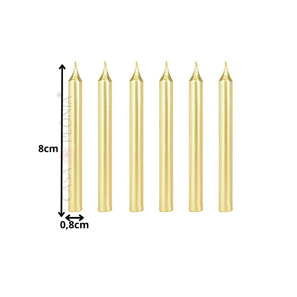 Vela Aniversário Palito Grande Branco e Dourado 6 Unidades