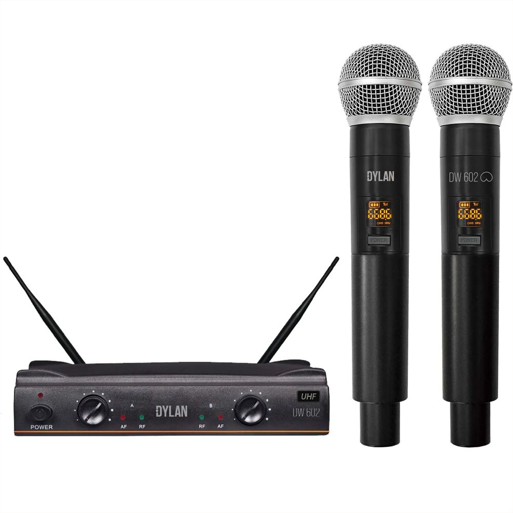 Microfone Duplo Sem Fio Wireless 26 Canais Dylan DW-602 Max
