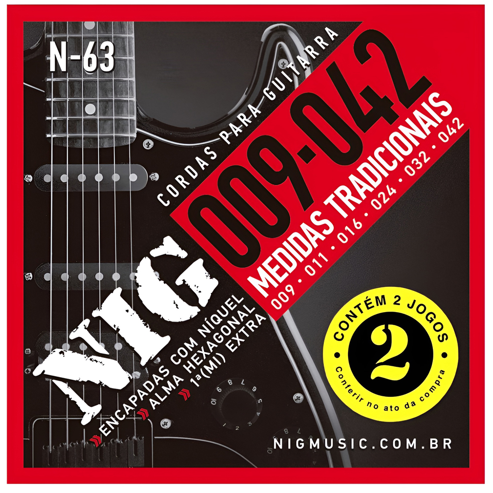 Pack Com 02 Jogos de Cordas Para Guitarra NIG 009| Encordoamentos