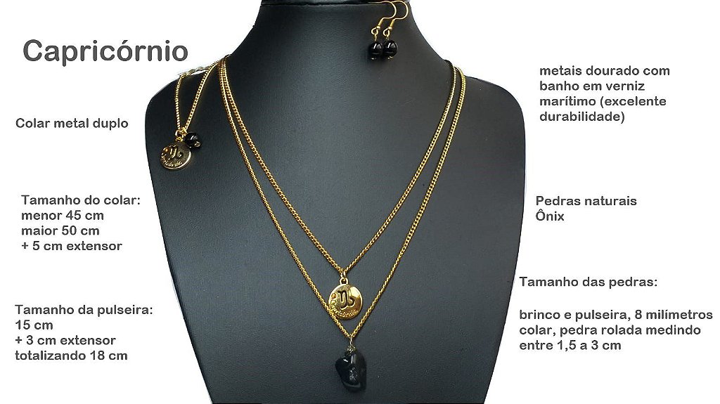 Conjunto brinco, pulseira e colar signo - Santa Palha