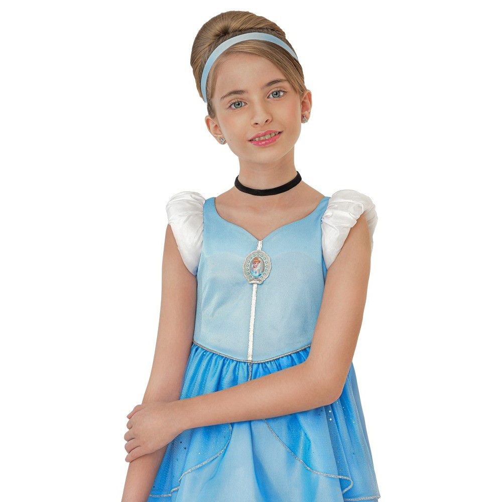 Vestido Cinderela Azul Princesa Disney Luxo Menina Infantil