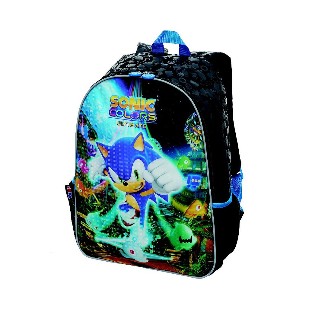 Mochila escolar multicolor do Sonic, tamanho padrão