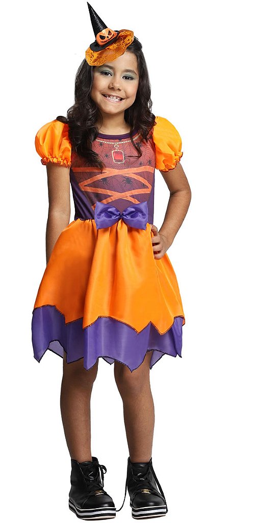 Fantasia Halloween Infantil Bruxinha Com Chapeu Vestido de Bruxa