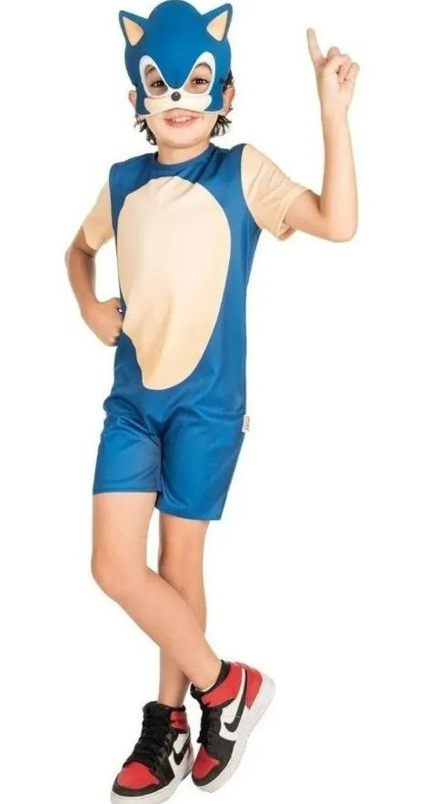 Roupa Fantasia Sonic Infantil Menino Azul Com Máscara