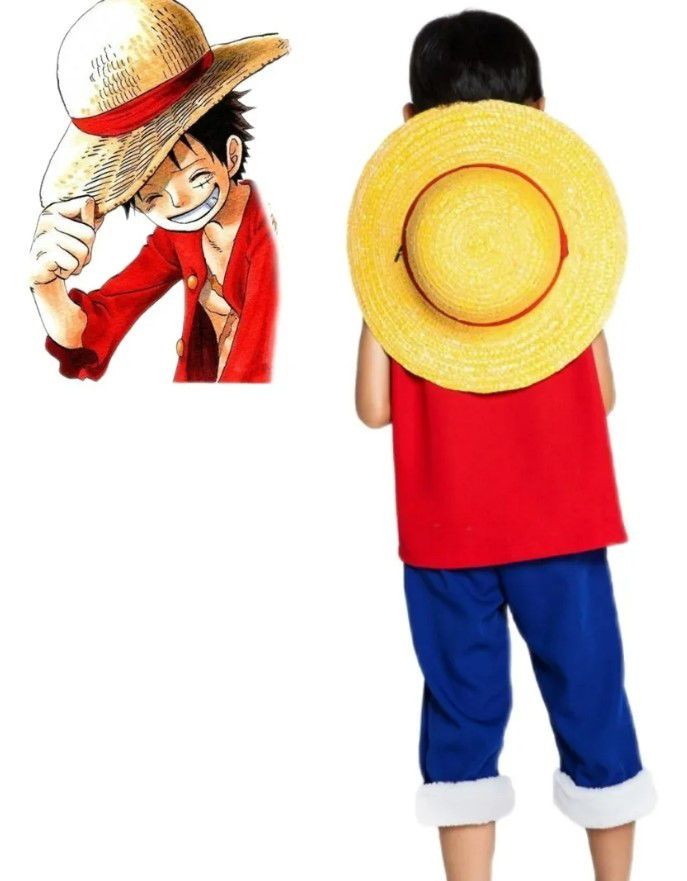 Fantasia Luffy C/ Chapéu One Piece Traje Infantil Roupa Mangá Cosplay Anime  P M G