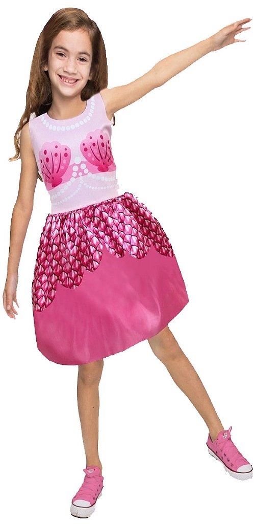 Fantasia Sereia Pink Infantil Vestido com Alças - Extra Festas