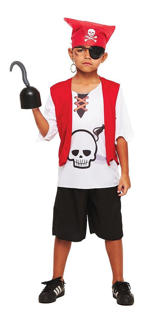 Fantasia Pirata Infantil Masculino Tapa Olho Camiseta Shorts no