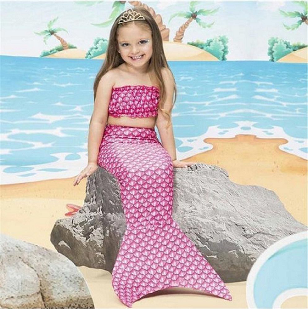 Vestido Infantil Menina - Fantasia Sereia com Calda Azul em Poliéster