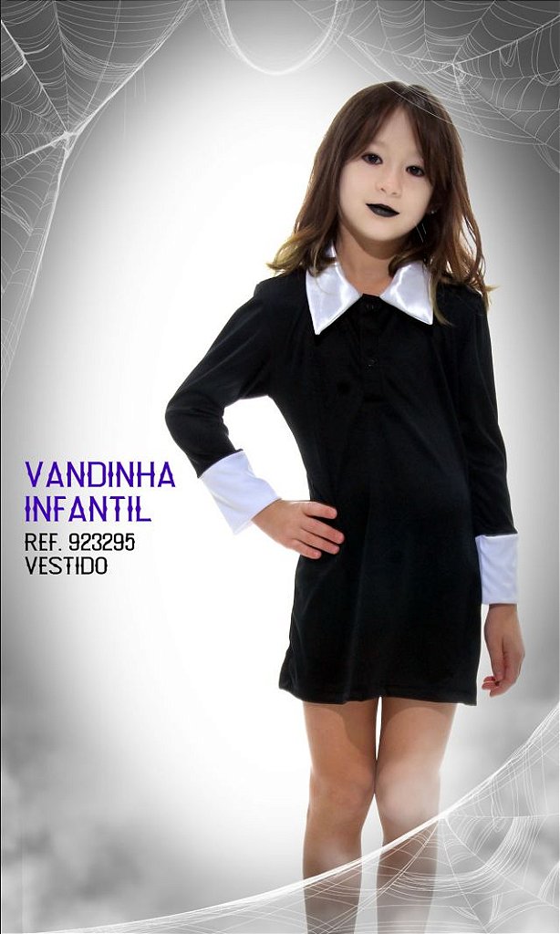 Fantasia Infantil Menina Wandinha Halloween/ Dia Das Criança