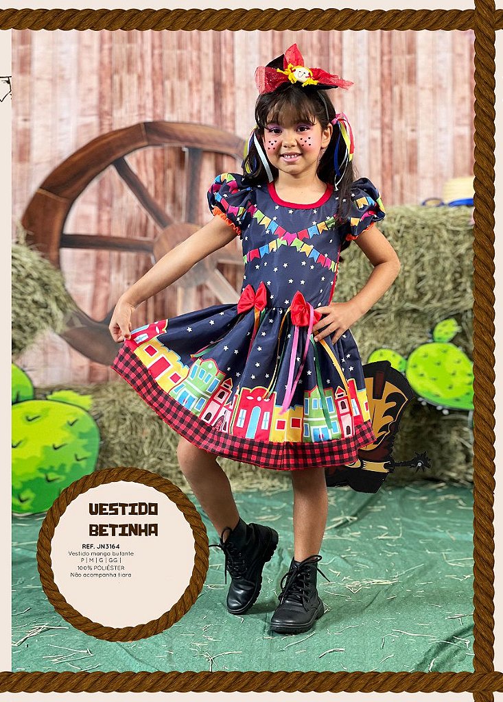 Vestido Festa Junina Infantil Dança Quadrilha - 7 Artes BrinQ Fantasias